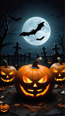 Halloween jack o lanterns on various creepy background
