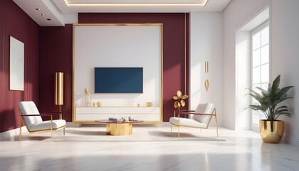white and gold theme interior modern minimalism photo realism