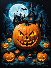 Halloween jack o lanterns on various creepy background