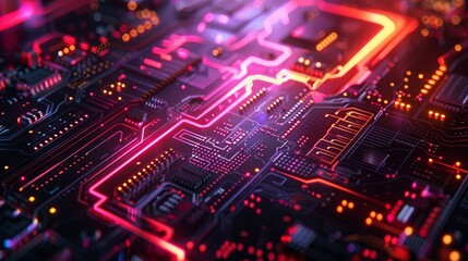 Obraz premium Futuristic digital technology background with metallic textures and glowing elements.