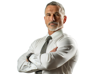 Serious Mature Man in White Shirt and Tie