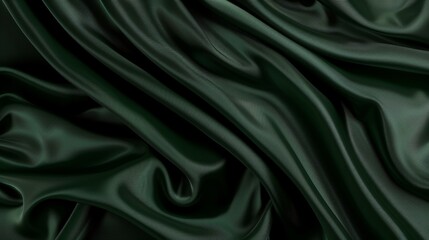 Obraz premium Luxurious green silk drapery background with abstract wave texture and shiny curtain material