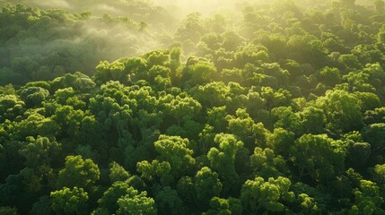 Morning sunlight illuminating green trees