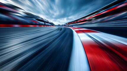 A blurred background of the Fisich globe racetrack with red and white stripes, blurred speed motion blur.
