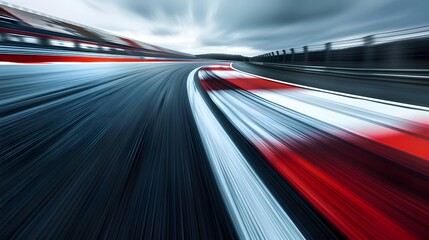 A blurred background of the Fisich globe racetrack with red and white stripes, blurred speed motion blur.

