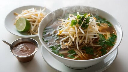 A mouth-watering food photography of a traditional Vietnamese Pho dish