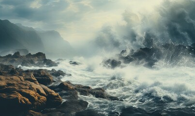 Waves Crashing Over Rocks in the Ocean