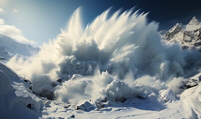 Massive Wave Crashing Over Snow-covered Mountain