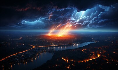 Lightning Storm Over City