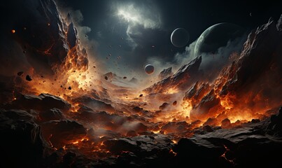 Space Scene With Abundant Clouds and Planets