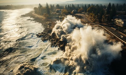 Aerial Ocean View With Steam Rising