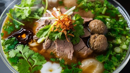A mouth-watering food photography of a traditional Vietnamese Pho dish