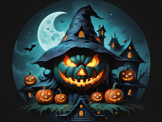 Halloween jack o lanterns on various creepy background