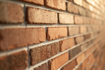 Red brick wall close up from the side, background, selected focus