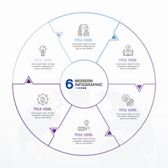 Blue tone circle infographic with 6 steps, process or options.