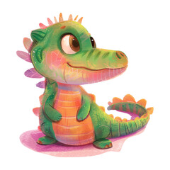Fototapeta premium Cute crocodile running white background (25)