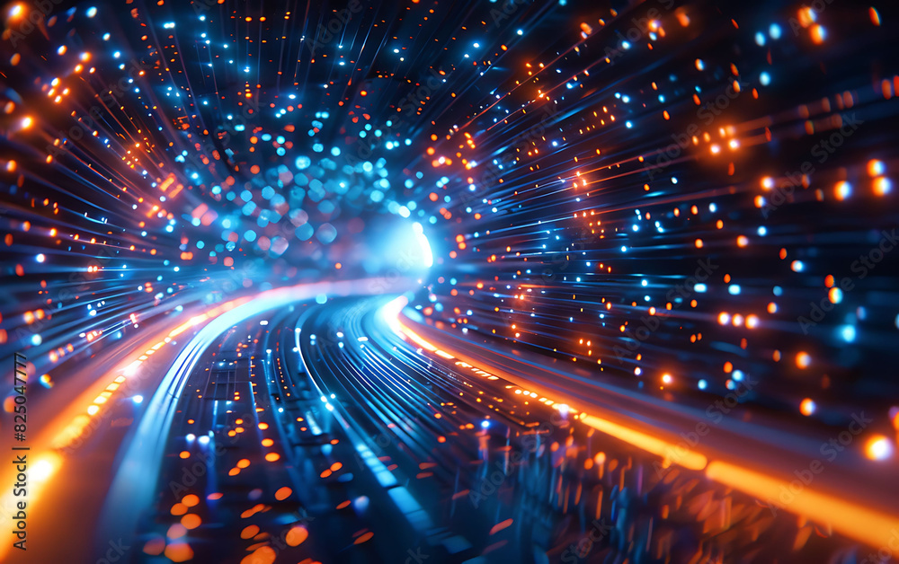 Aufkleber futuristic digital scene depicting rapid data transfer and connectivity, with a tunnel of blue and o