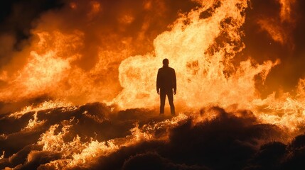 Fototapeta premium Image of a human silhouette against a flame background.