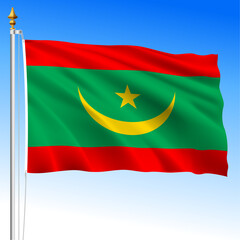 Mauritania, official national waving flag, african country, vector illustration