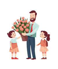 family with flowers