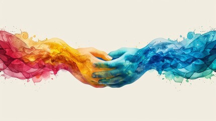 Fototapeta premium A colorful abstract representation of intertwined hands in rainbow hues, depicting love is love. The design is simple yet impactful, with clean lines and a white backdrop to highlight the message of