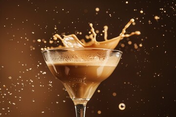 Captivating Splash in Creamy Coffee Cocktail with Ice Cubes