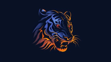 Stylized graphic of a tiger's head. The tiger is depicted with a fierce expression, baring its teeth, and has a fiery mane