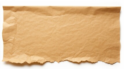 Close-up of a piece of crumpled brown paper with torn edges isolated on a white background. Perfect for texture or background elements.