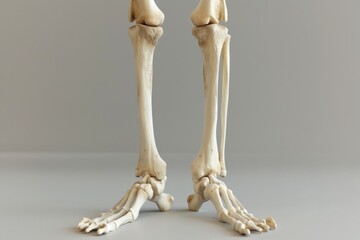 Anatomy realistic 3D model of human leg bones. Front view human skeleton.