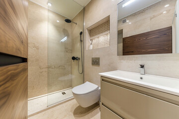 Bathroom interior, Minimalistic Italian design, Natural stone textures, Design architecture