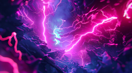 Purple and blue background with futuristic lightning bolts striking diagonally across the image