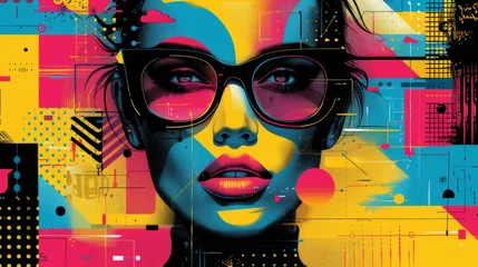 Tableau sur verre  This abstract pop art illustration pays homage to pop culture icons, infusing the scene with a sense of nostalgia and familiarity that resonates with viewers.  © Analogue