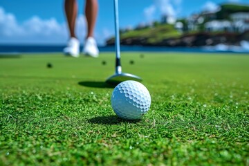 Obraz premium Golf Ball on the Green of a Golf Course