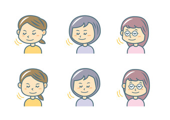 うなずく女の子のイラストセット