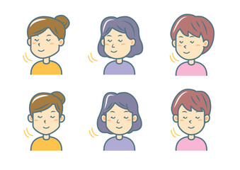 うなずく女性のイラストセット