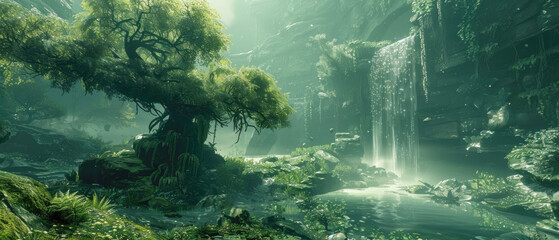 Obraz premium Unreal Engine 3D Surreal Dreamlike Imagery, Floating_Islands_Environment, Ethereal_Lights_Elements, Giant_Beings_Characters, Metallic_Color_Scheme, Timeless_Dawn_Time, Haunting_Mood,