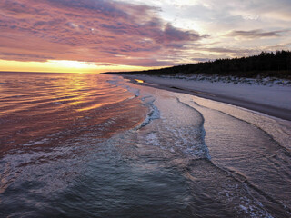 Sunrise over the Polish Baltic Sea in the morning