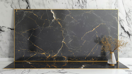 Elegant and sophisticated marble texture with a glossy finish. The marble should be black with gold veins.