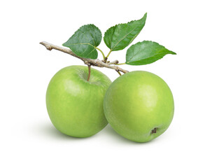 green apple with leaf isolated