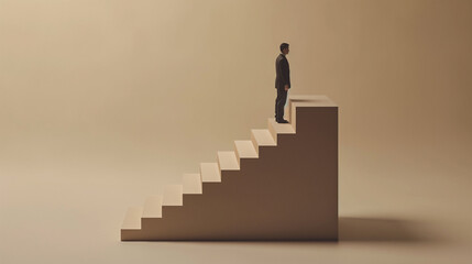 Businessman standing on top of stairs 3d illustration