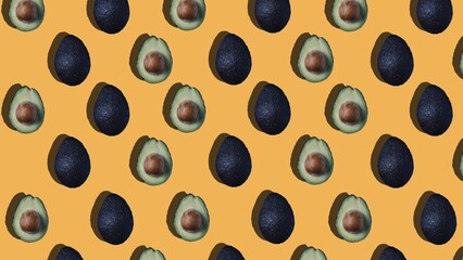 Pattern of Avocados on a Bright Yellow Background