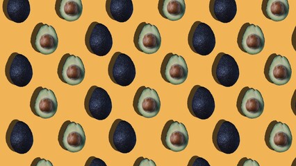 Pattern of Avocados on a Bright Yellow Background