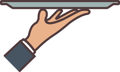 Waiter with tray icon in line and fill style.