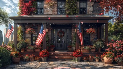 Festive American Home Decorated for Independence Day