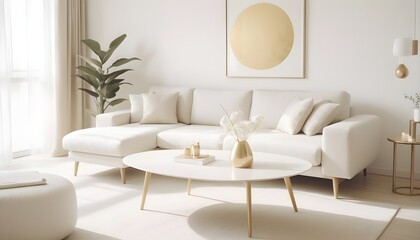 white and gold theme interior modern minimalism photo realism