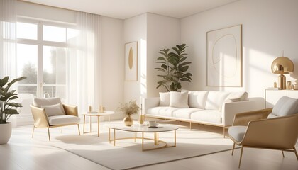 Fototapeta premium white and gold theme interior modern minimalism photo realism