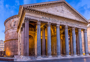 Pantheon in Rome at night, Italy