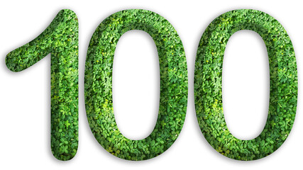 3d of the number of 100 is made from green grass on white background, go green concept 