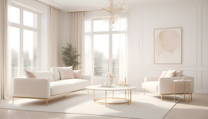 Fototapeta premium white and gold theme interior modern minimalism photo realism