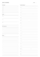 A daily plan design template in a modern, simple, and minimalist style. Note, scheduler, diary, calendar, planner document template illustration.